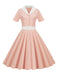 1950s Solid Contrast Lapel Belt Dress