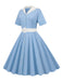 1950s Solid Contrast Lapel Belt Dress