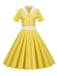 1950s Solid Contrast Lapel Belt Dress