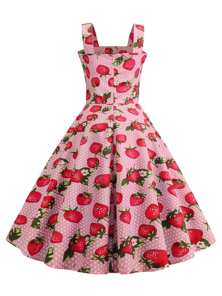 1950s Strap Strawberry Polka Dots Sleeveless Dress