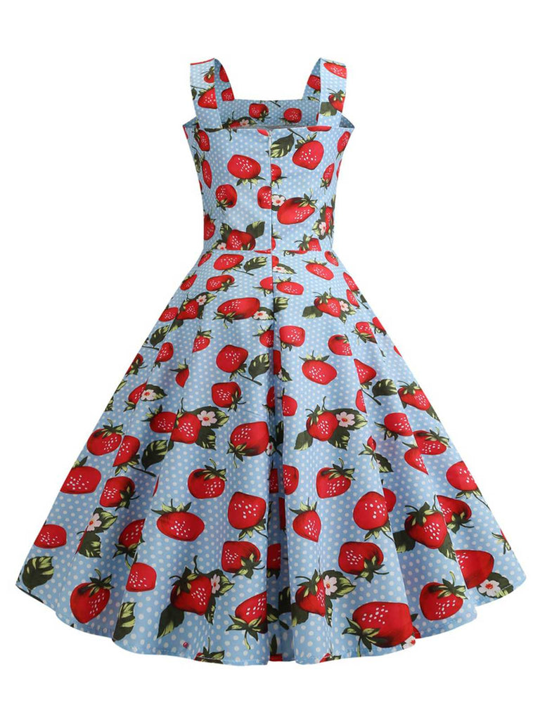 1950s Strap Strawberry Polka Dots Sleeveless Dress