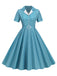 1950s Window Pane Plaid Lapel Swing Dress