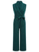 Green 1930s Solid Sleeveless Lapel Jumpsuit