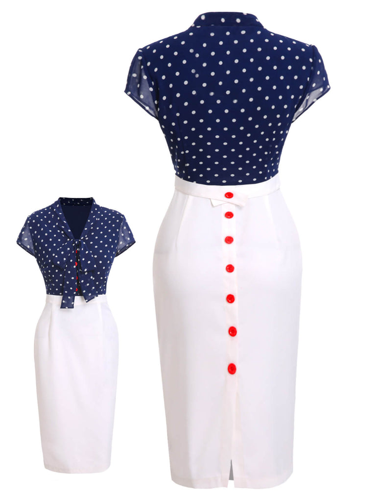 Blue White 1960s Polka Dot Cap Sleeve Dress Retro Stage