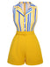 1950s Yellow White Blue Striped Lapel Romper