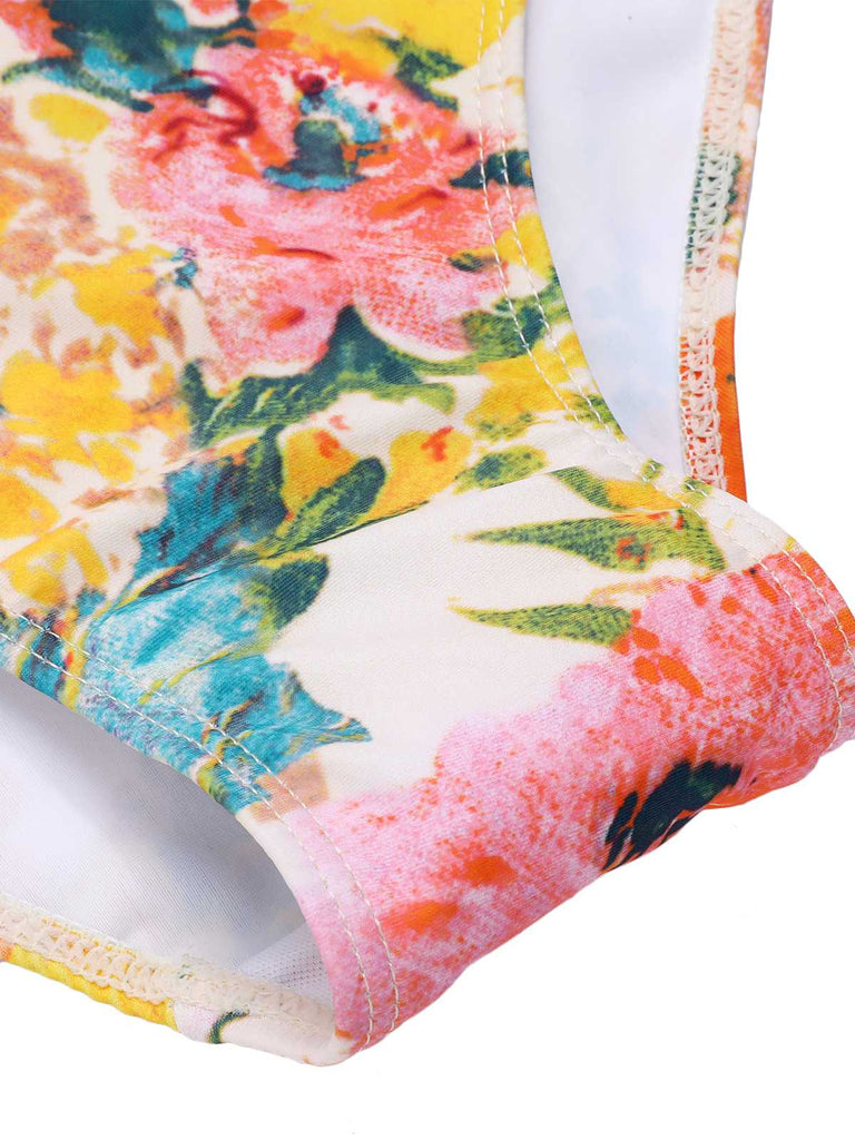 1930s 3D Floral Strap Backless One-Piece Swimsuit