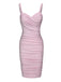 Pink 1960s Solid Glitter Pleated Strap Dress