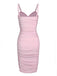 Pink 1960s Solid Glitter Pleated Strap Dress