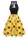 Yellow 1950s Sunflower Plaid Halter Dress