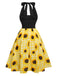 Yellow 1950s Sunflower Plaid Halter Dress