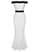 White 1930s Off-Shoulder Fishtail Dress