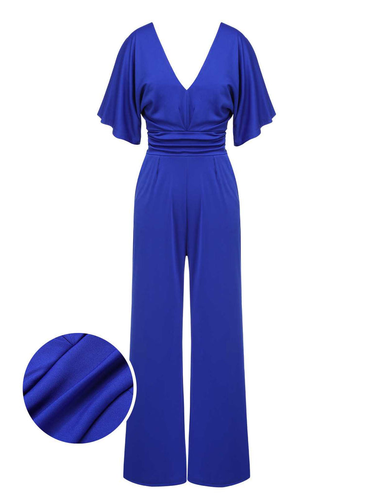 1930s V-Neck Knitted Solid Jumpsuit