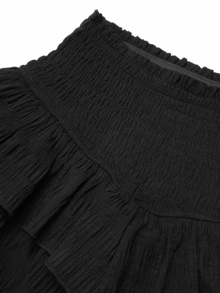 Black 1950s Ruffles Solid Shorts