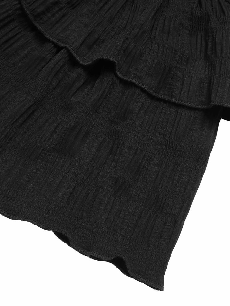 Black 1950s Ruffles Solid Shorts | Retro Stage