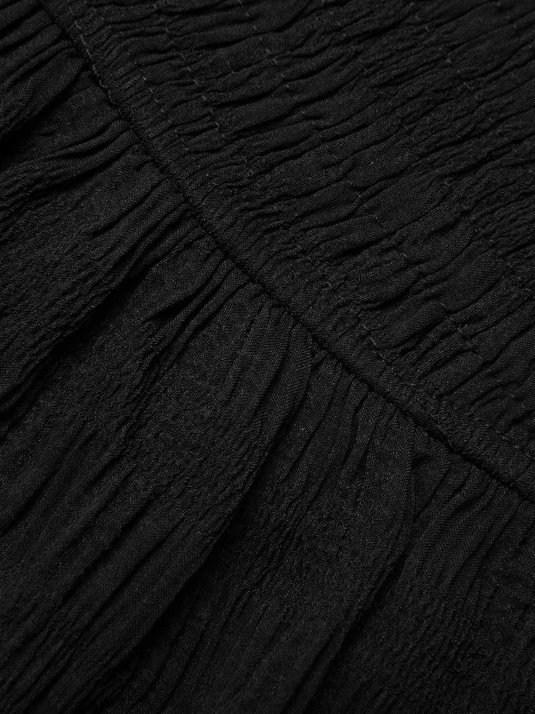 Black 1950s Ruffles Solid Shorts