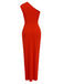 Red 1960s One Shoulder Slit Long Dress