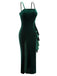 Green 1930s Spaghetti Strap Velvet Slit Dress