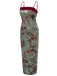 Green 1960s Floral Velvet Spaghetti Strap Dress
