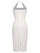 White 1960s Halter Rose Wrap Dress