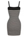 2PCS 1960s Black White Striped Knit Strap Dress & Cardigan
