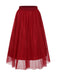 Red 1930s Mesh Solid Skirt