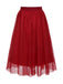 Red 1930s Mesh Solid Skirt