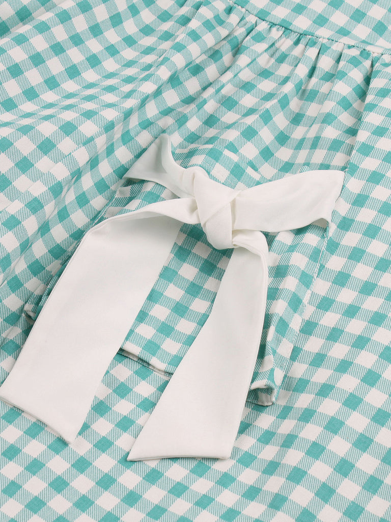 1950s Plaid Bow Pockets Lapel Dress