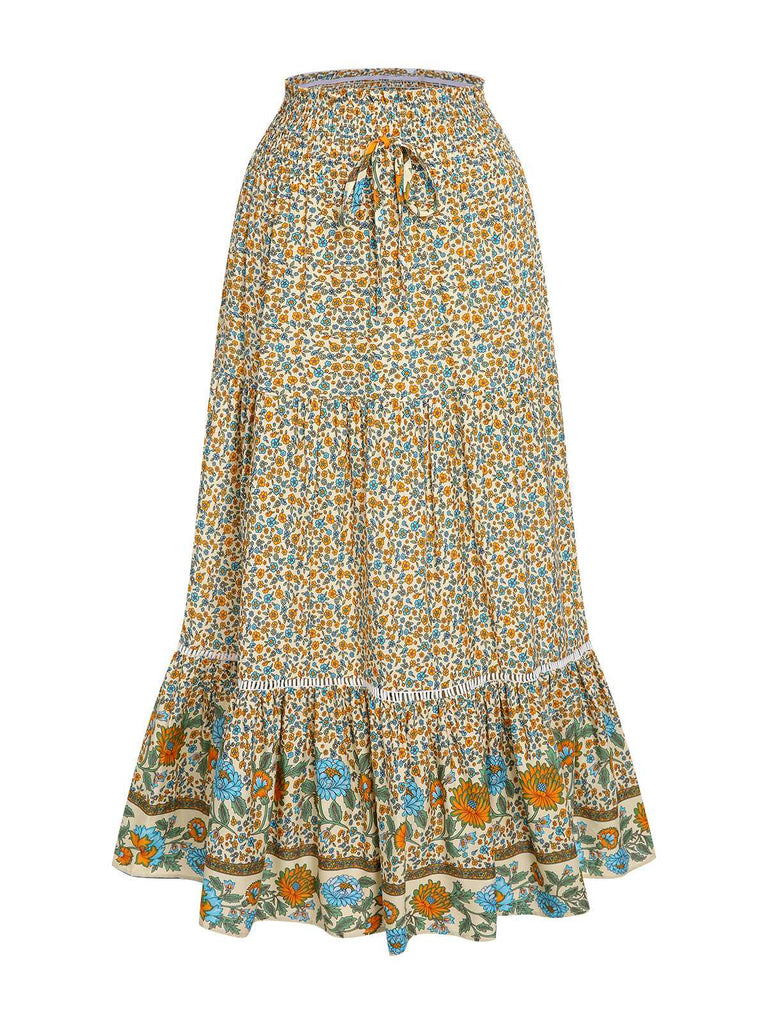 Multicolor 1970s Floral Bohemia Skirt