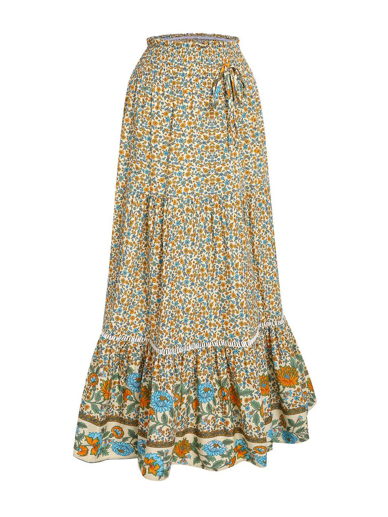 Multicolor 1970s Floral Bohemia Skirt
