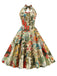 1950s Retro Pictorial Halter Swing Dress