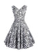 1950s V-Neck All Over Print Swing Dress