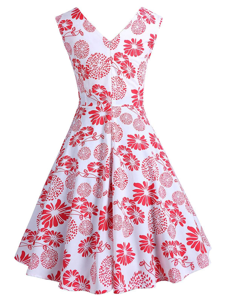1950s V-Neck All Over Print Swing Dress