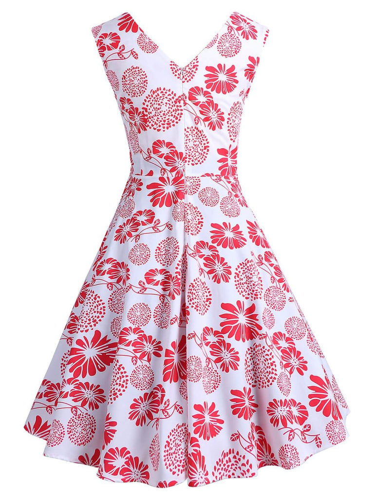 1950s V-Neck All Over Print Swing Dress