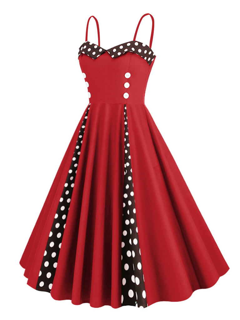 1950s Polka Dot Contrast Spaghetti Strap Dress