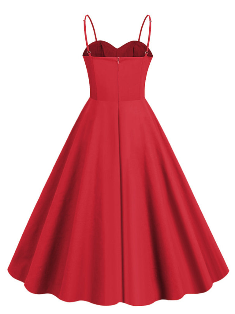 1950s Polka Dot Contrast Spaghetti Strap Dress