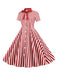 1950s Bow Collar Striped Dots Swing Dress