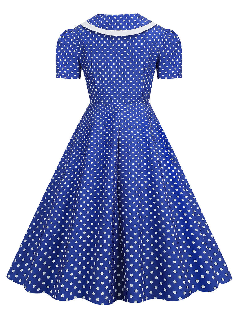 1950s Polka Dots Lapel Bowknot Swing Dress