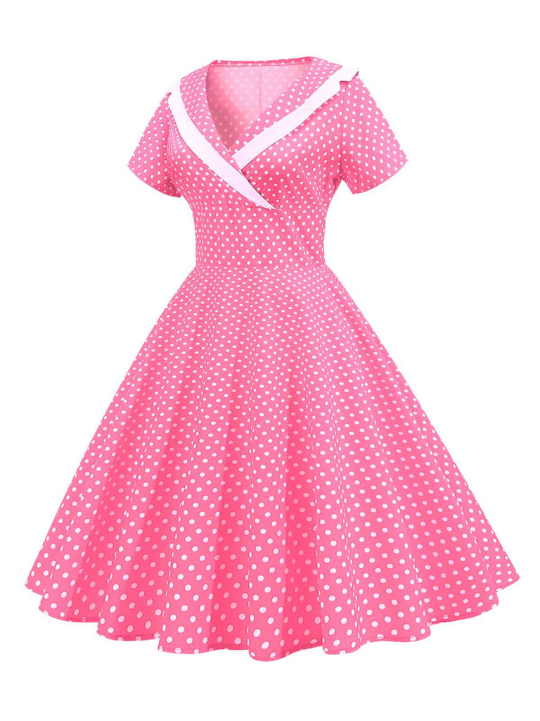 1950s V-Neck Polka Dots Swing Dress