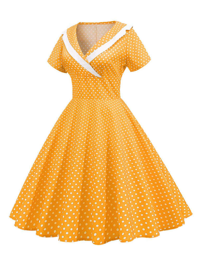 1950s V-Neck Polka Dots Swing Dress