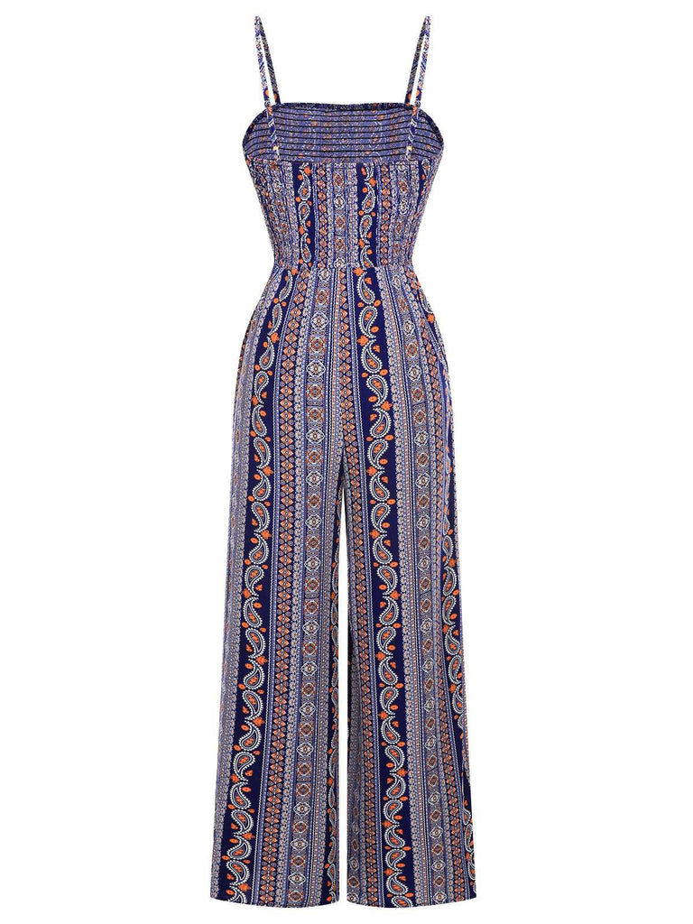 1930s Spaghetti Strap Lace-Up Bohemian Jumpsuit