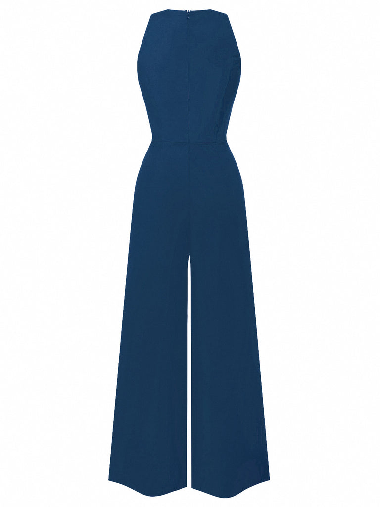 Pink 1950s Sleeveless Buttoned Solid Jumpsuit