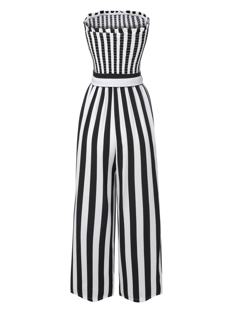 1950s Vertical Stripes Belt Bandeau Jumpsuit