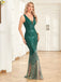 Green 1920s Sequined Fishtail Sleeveless Dress