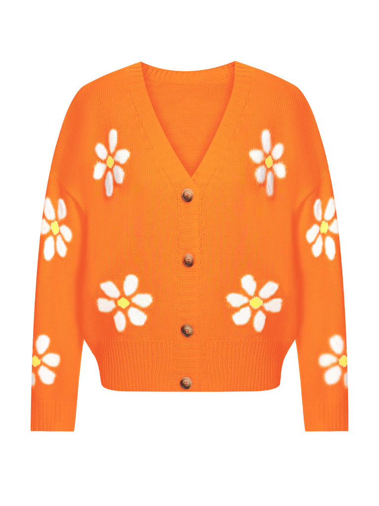 1960s Jacquard Floral Knitted Cardigan