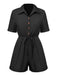 1950s Shirt Neck Lace-Up Solid Romper