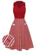 2PCS Red 1940s Lapel Top & Stripes Skirt