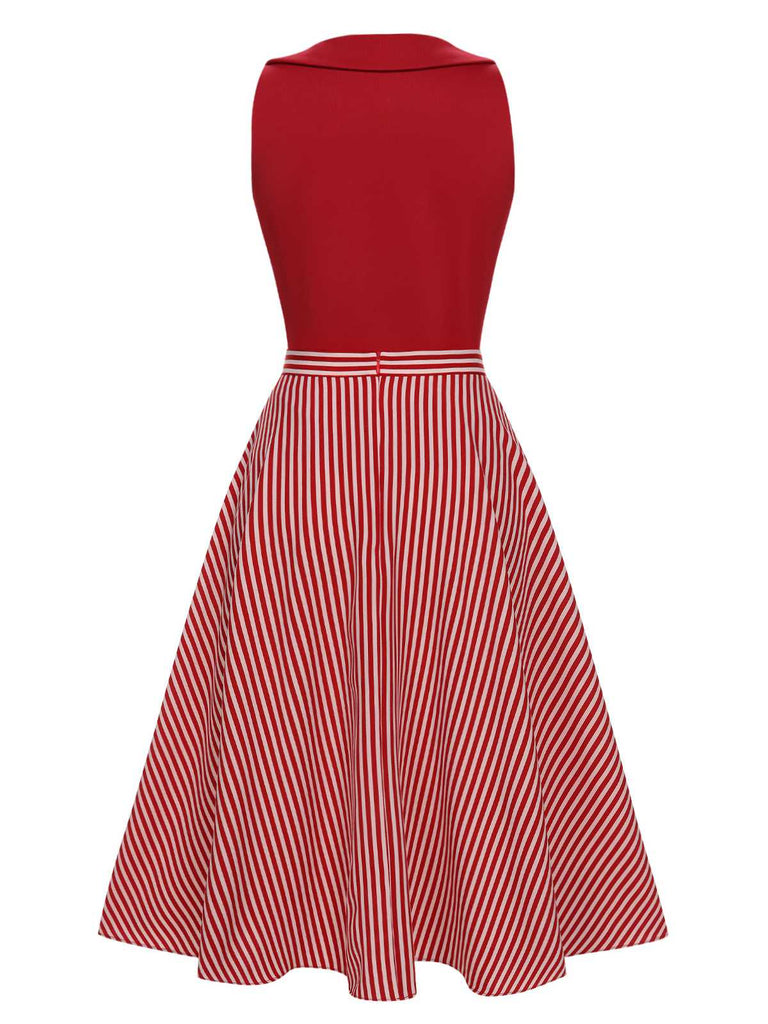 2PCS Red 1940s Lapel Top & Stripes Skirt
