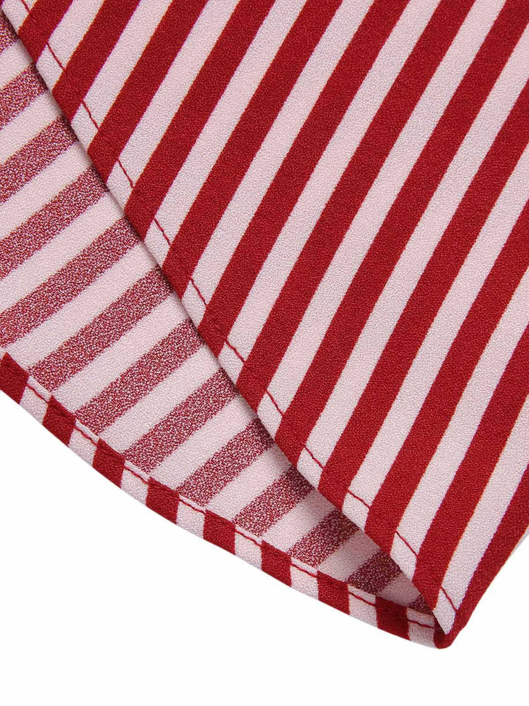 Red 1940s Buttoned Stripes Skirt