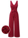 [Pre-Sale] Red 1930s Solid Wasit Tie V-Neck Jumpsuit