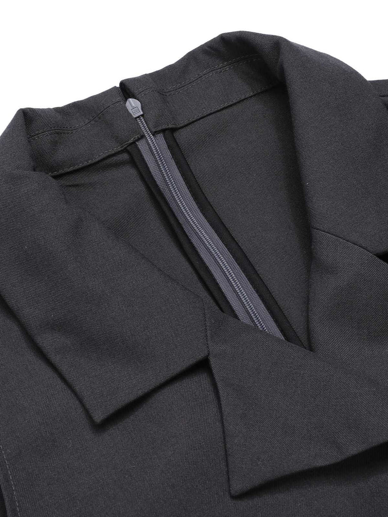 Gray 1940s V-Neck Lapel Lace-Patchwork Jumpsuit